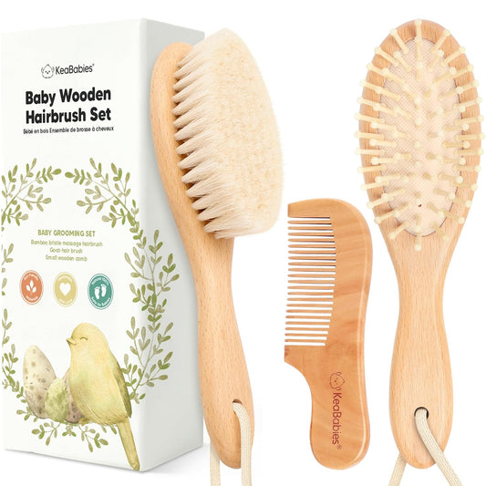 KeaBabies Wooden Baby Hair Brush and Comb Set, Walnut, Regular
