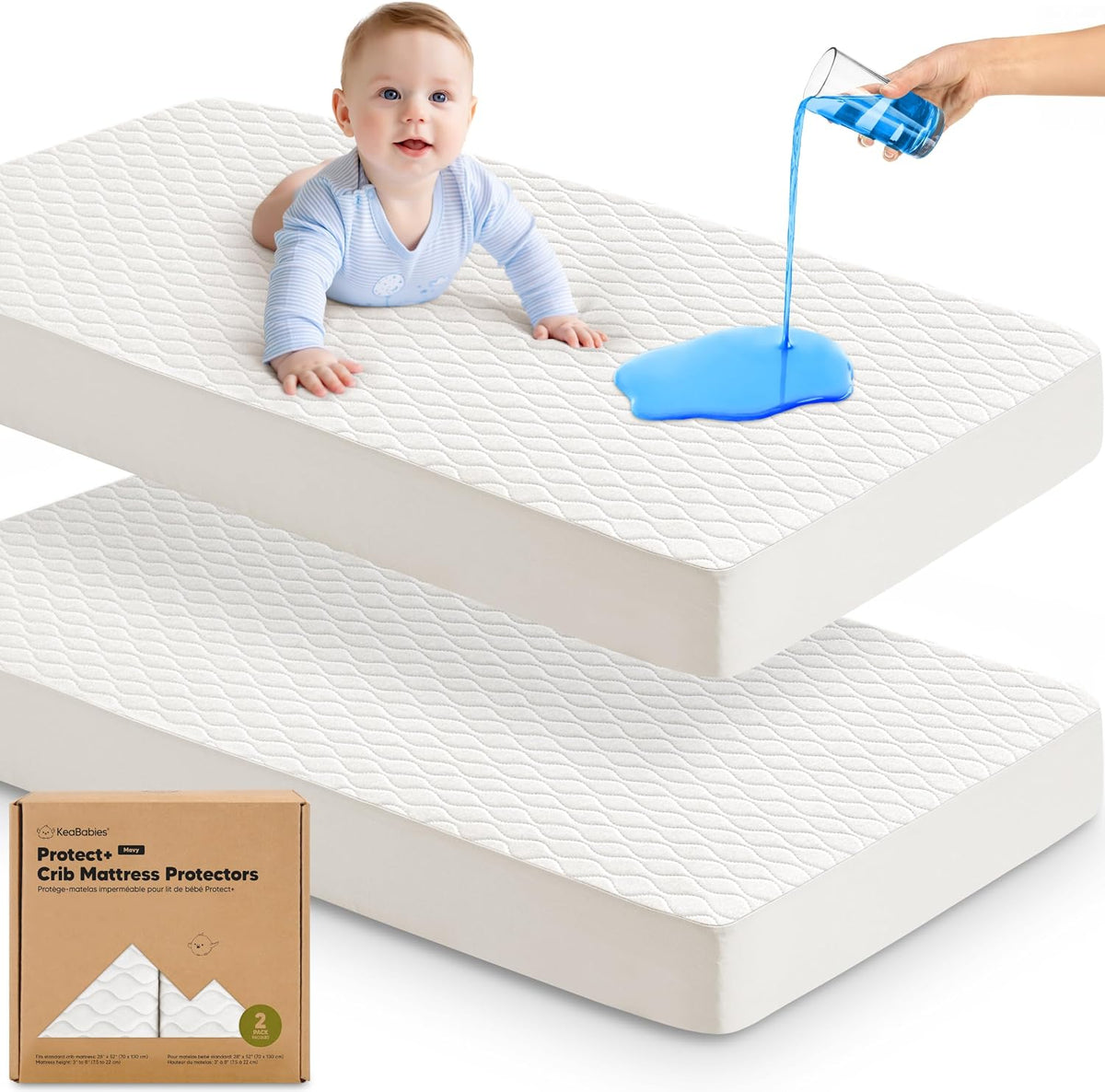 KeaBabies Waterproof Cot Mattress Protectors, Fitted, 52 x 28 Inch, Pack of 2 — product view