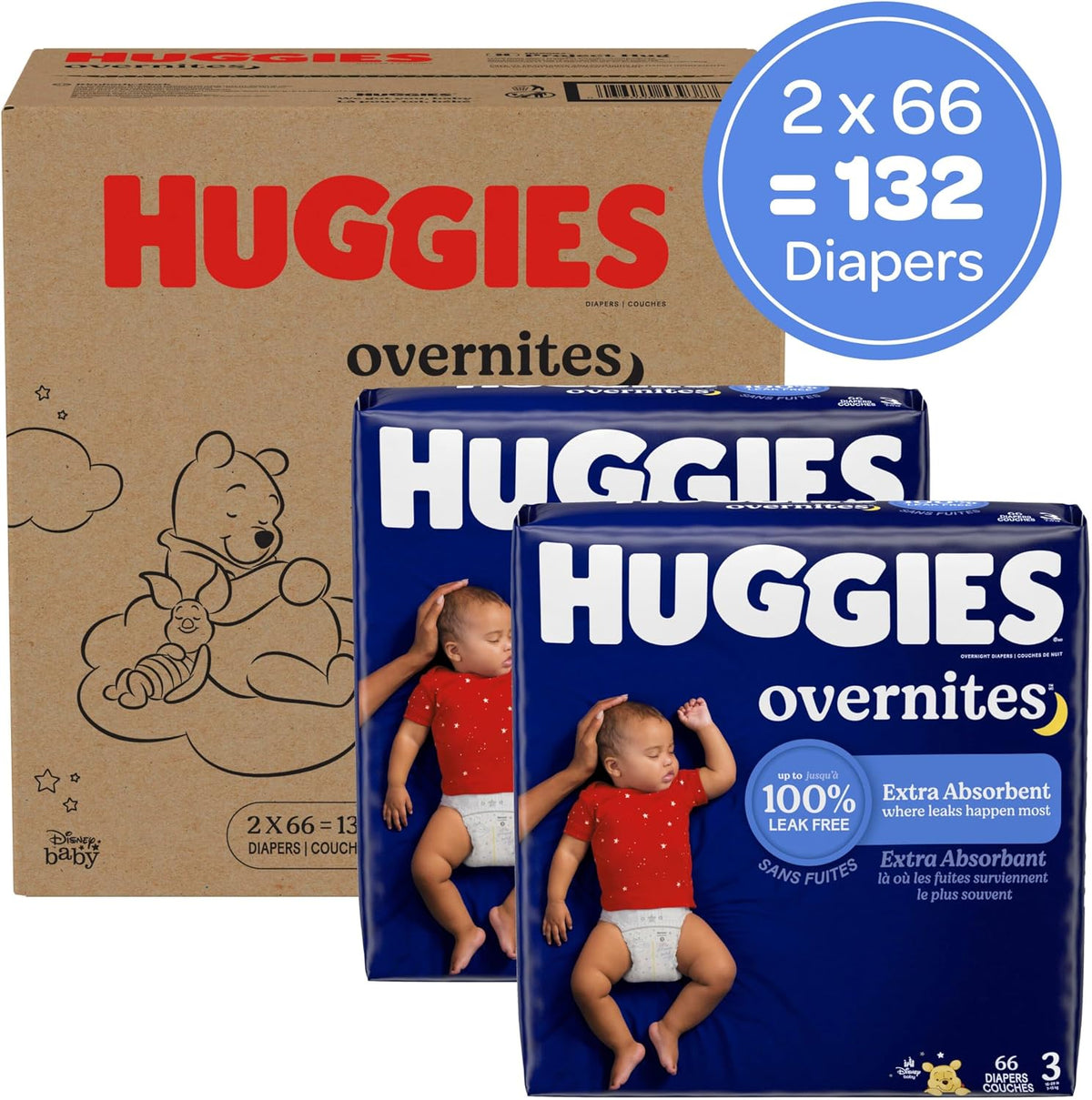 Huggies Overnites Nappies, Size 3, 132 Count (2 Packs of 66) - view 2