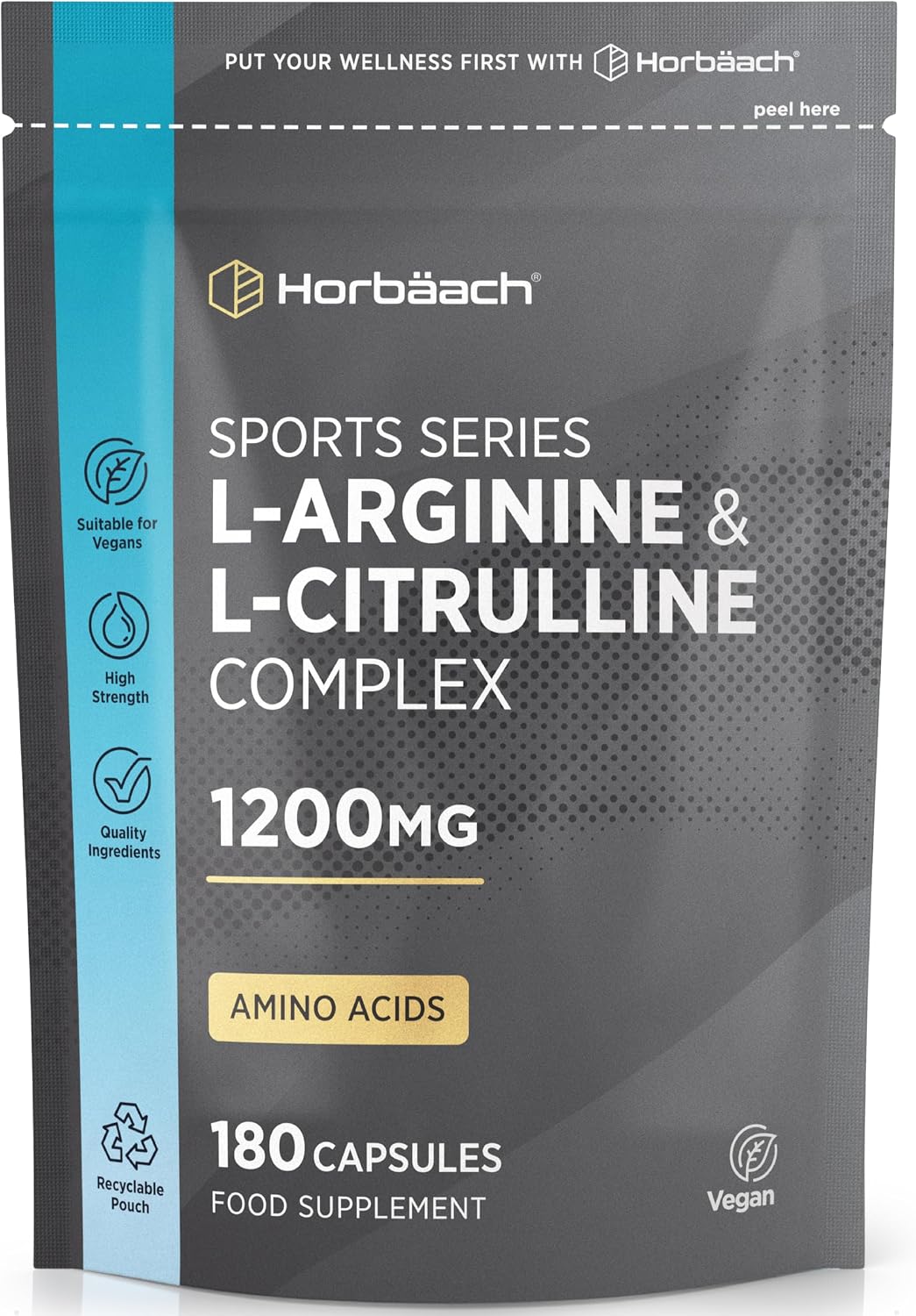 Horbäach L-Arginine and L-Citrulline 1200mg Capsules - 180 Count — product view