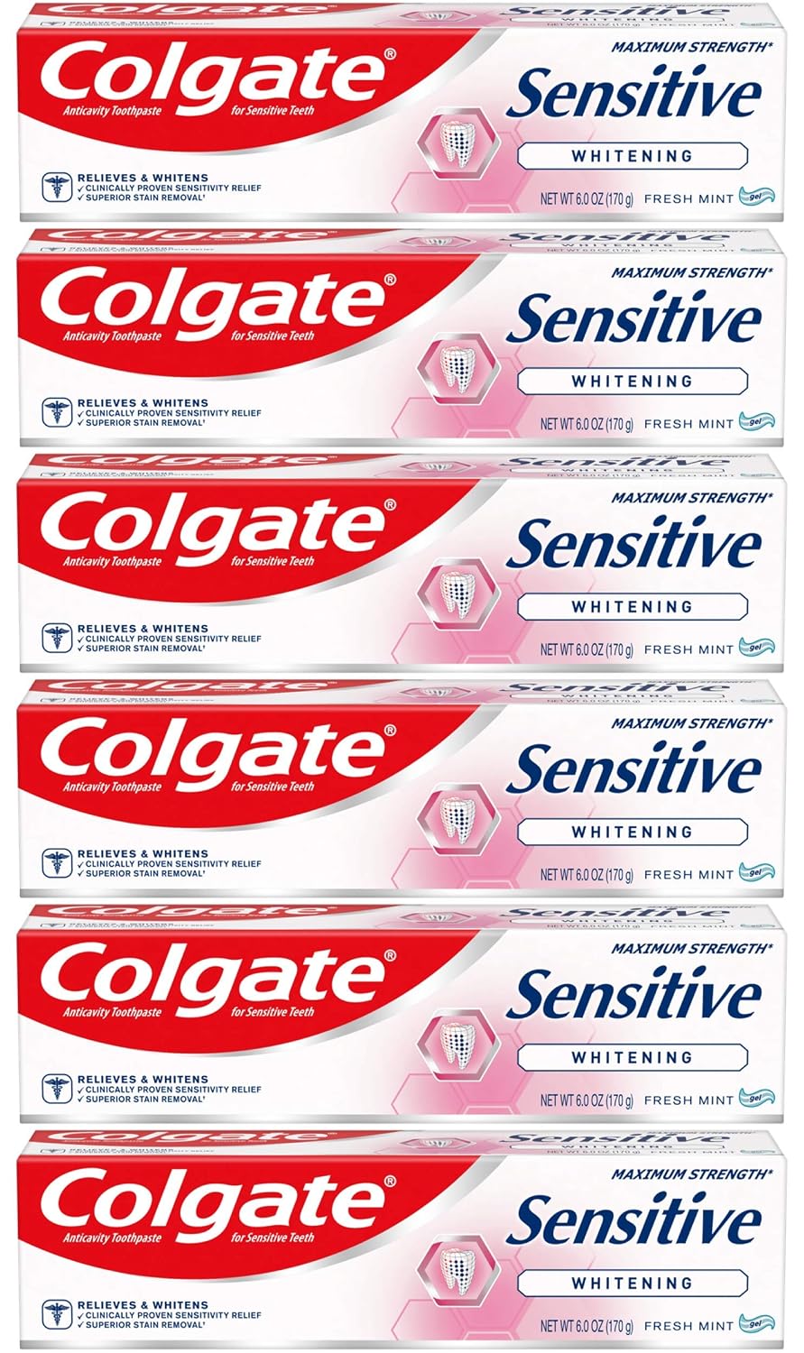 Colgate Sensitive Maximum Strength Whitening Toothpaste, Mint, 6 oz, Pack of 6 — product view
