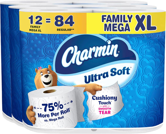 Charmin Ultra Soft Cushiony Touch Toilet Paper 12 Family Mega XL Rolls