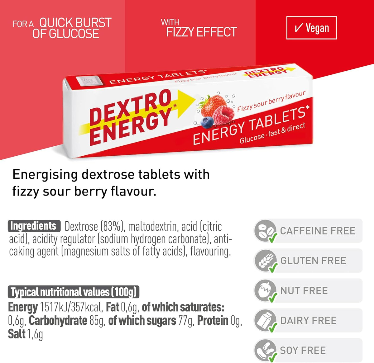 Dextro Energy Fizzy Sour Berry Glucose Tablets 14 Count (Pack of 24) - view 4