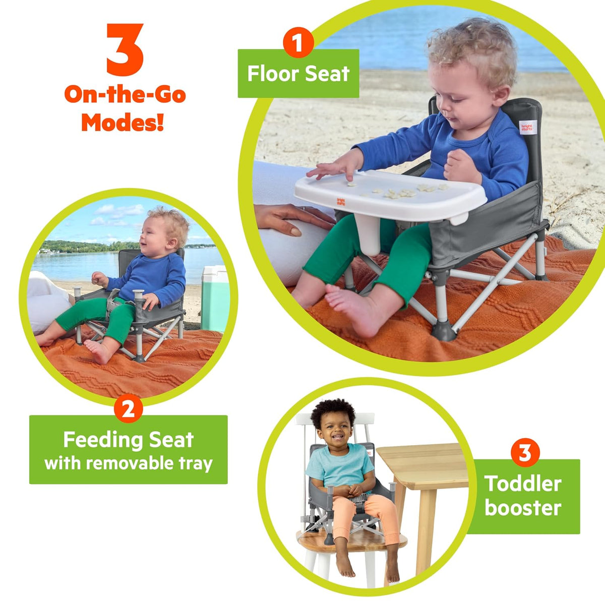 Bright Starts Pop 'N Sit 3-in-1 Portable Booster Seat, Grey - view 5
