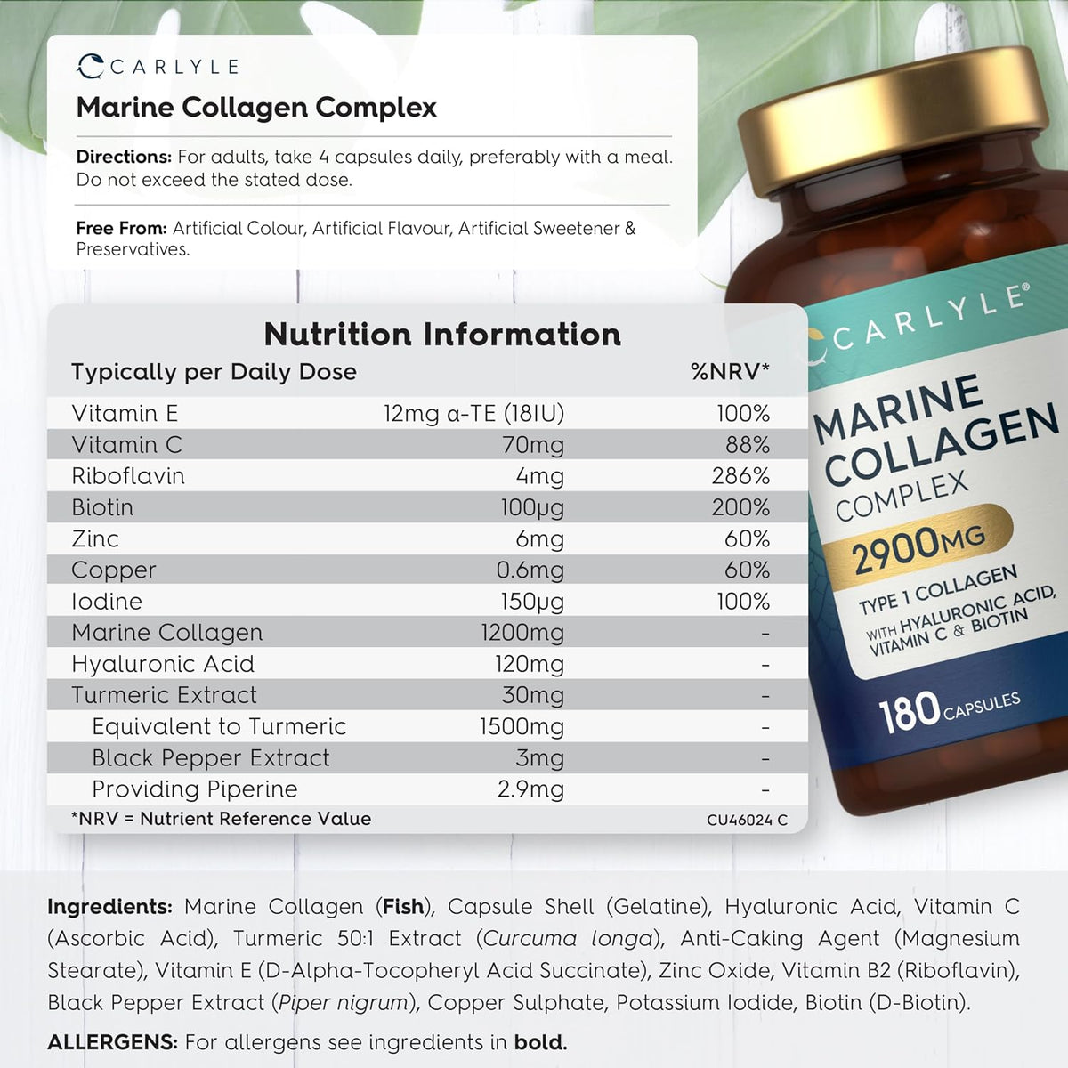 Carlyle Marine Collagen Capsules 2900mg with Hyaluronic Acid - view 3