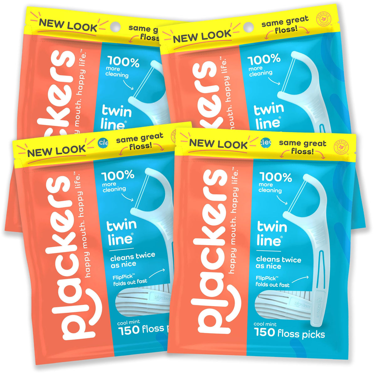 Plackers Twin-Line Floss Picks, Whitening Mint, 150 Count, Pack of 4 — product view