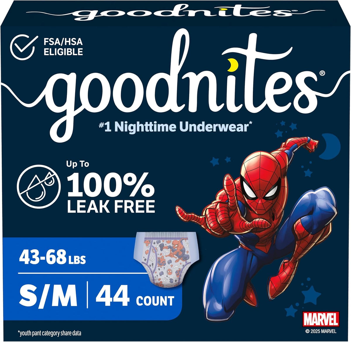 GoodNites Boys Night-Time Underwear, Size S/M, 44 Count (2 Packs of 22) — product view