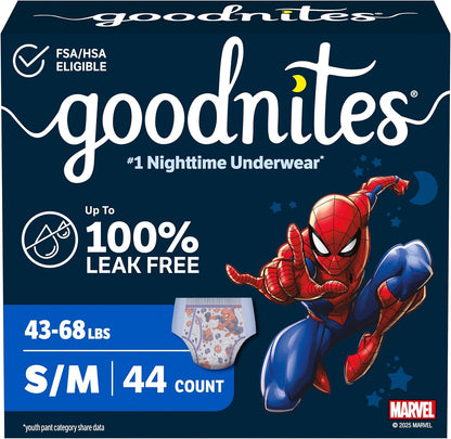 GoodNites Boys Night-Time Underwear, Size S/M, 44 Count (2 Packs of 22)