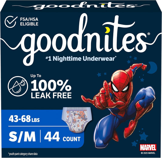 GoodNites Boys Night-Time Underwear, Size S/M, 44 Count (2 Packs of 22)