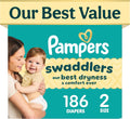 Pampers Swaddlers Nappies, Size 2 (10-22 lbs), 186 Count