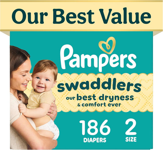 Pampers Swaddlers Nappies, Size 2 (10-22 lbs), 186 Count