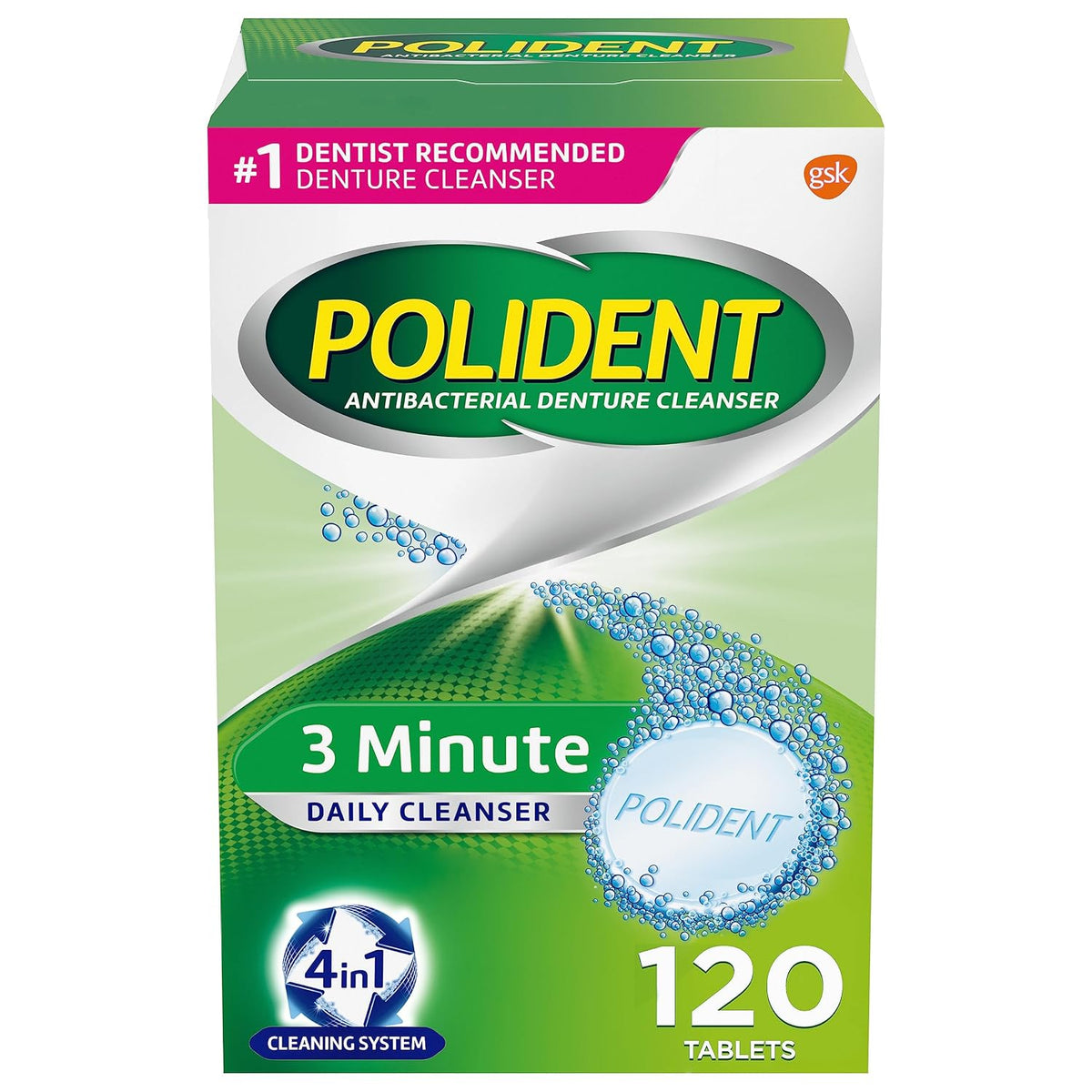 Polident 3 Minute Triple Mint Denture Cleanser Tablets, 120 Count
