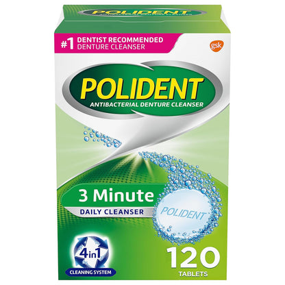 Polident 3 Minute Triple Mint Denture Cleanser Tablets, 120 Count