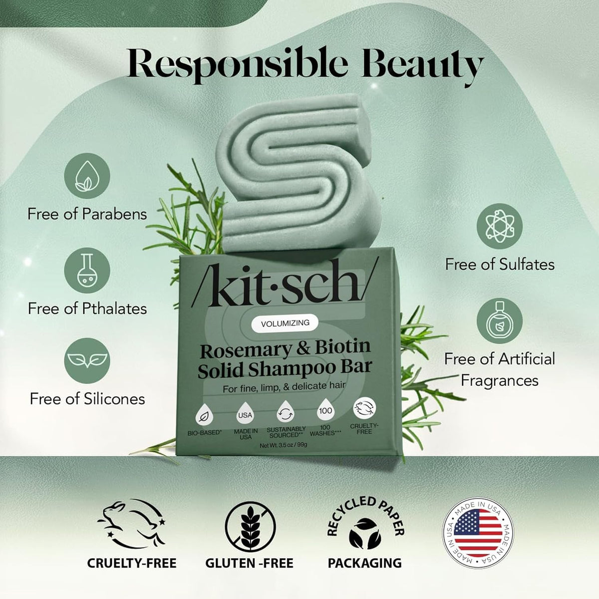 Kitsch Rosemary & Biotin Volumising Shampoo Bar, 3.5 oz - view 4