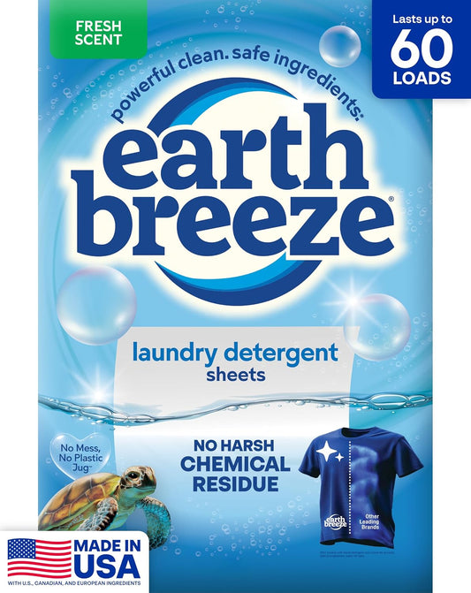 Earth Breeze Laundry Detergent Sheets, Fresh Scent, 60 Loads
