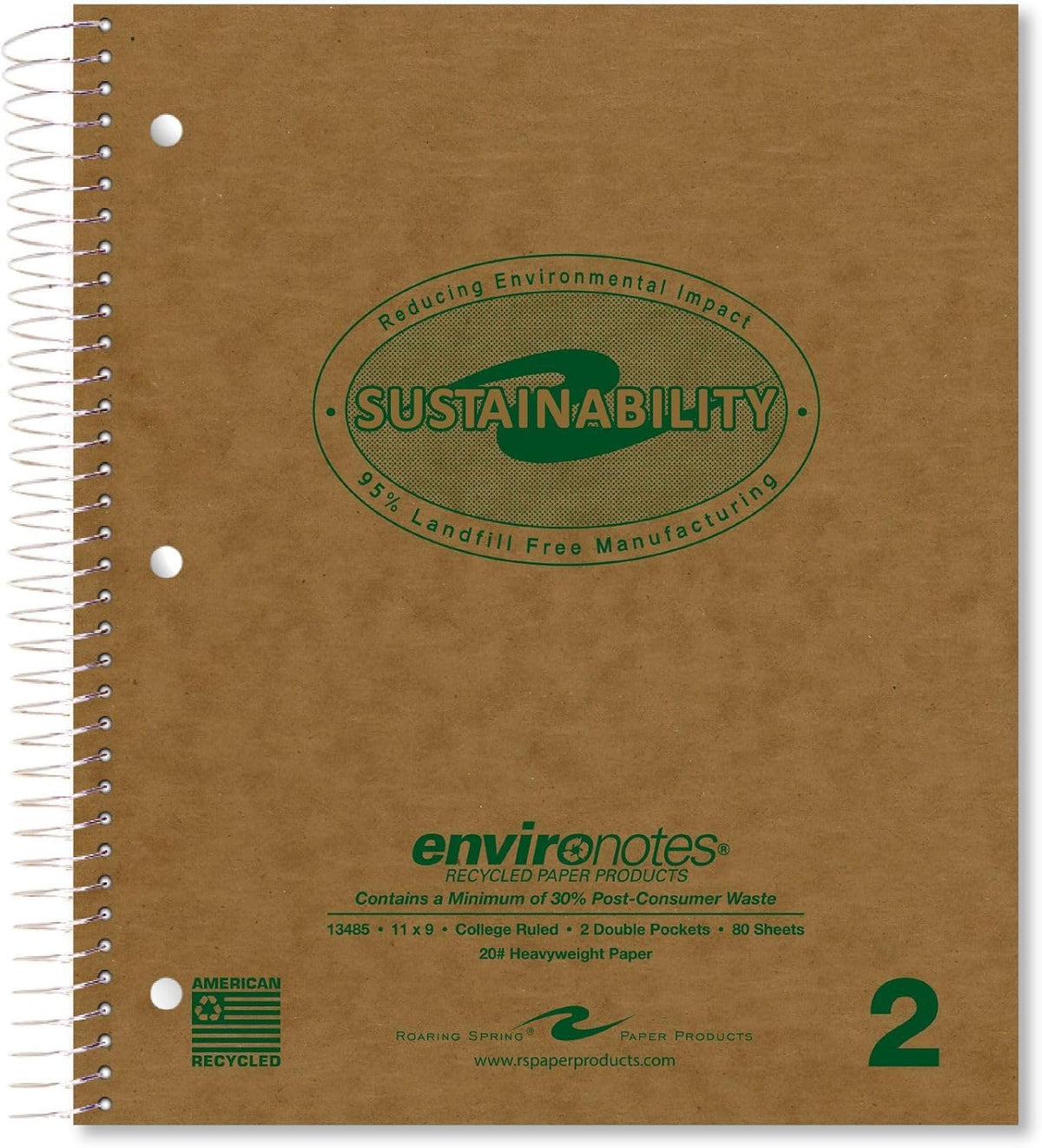 Roaring Spring Environotes Recycled Two Subject Notebook, 80 Sheets