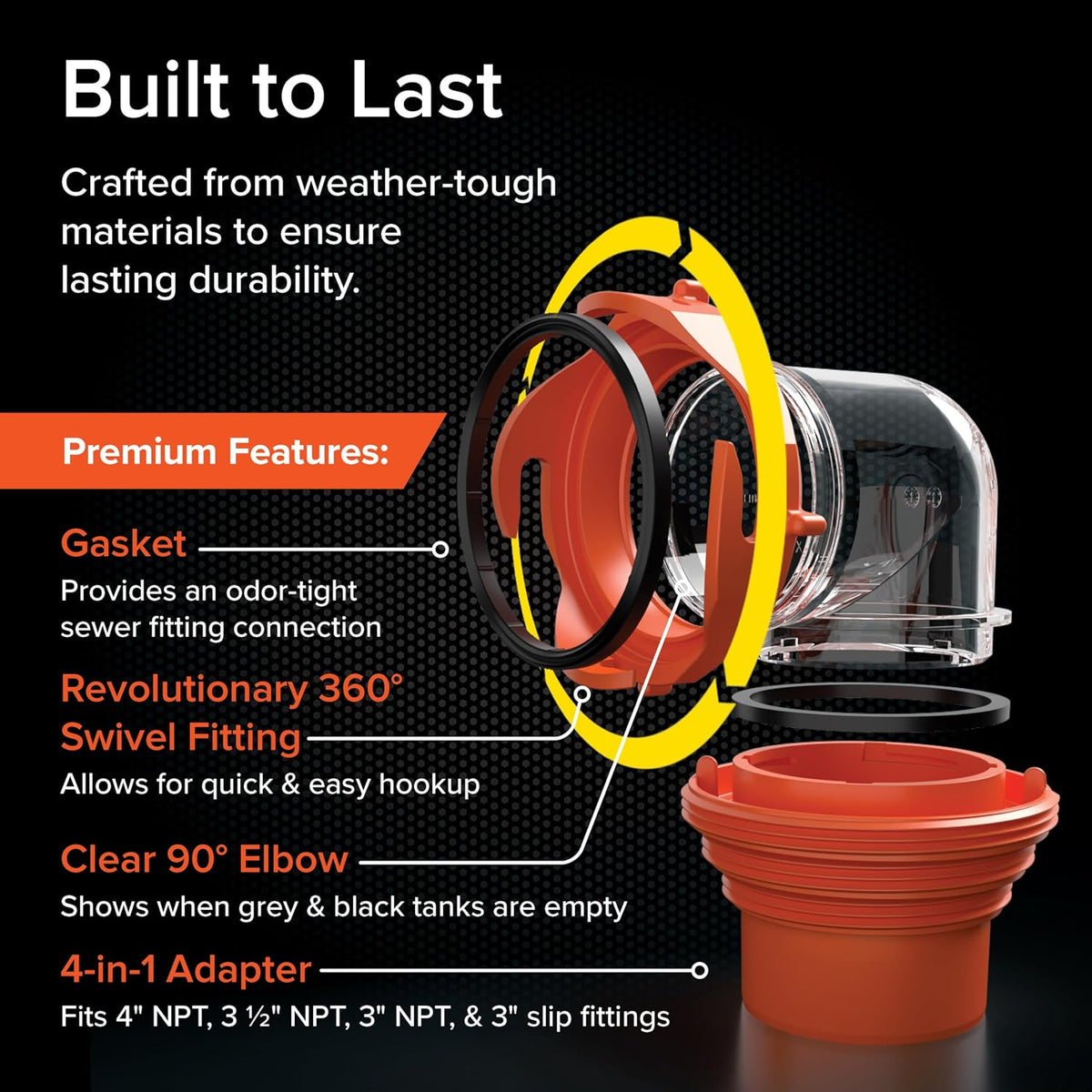 Camco RhinoFlex Clear RV Sewer Hose Elbow with 4-in-1 Adapter - view 6
