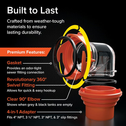 Camco RhinoFlex Clear RV Sewer Hose Elbow with 4-in-1 Adapter - view 6
