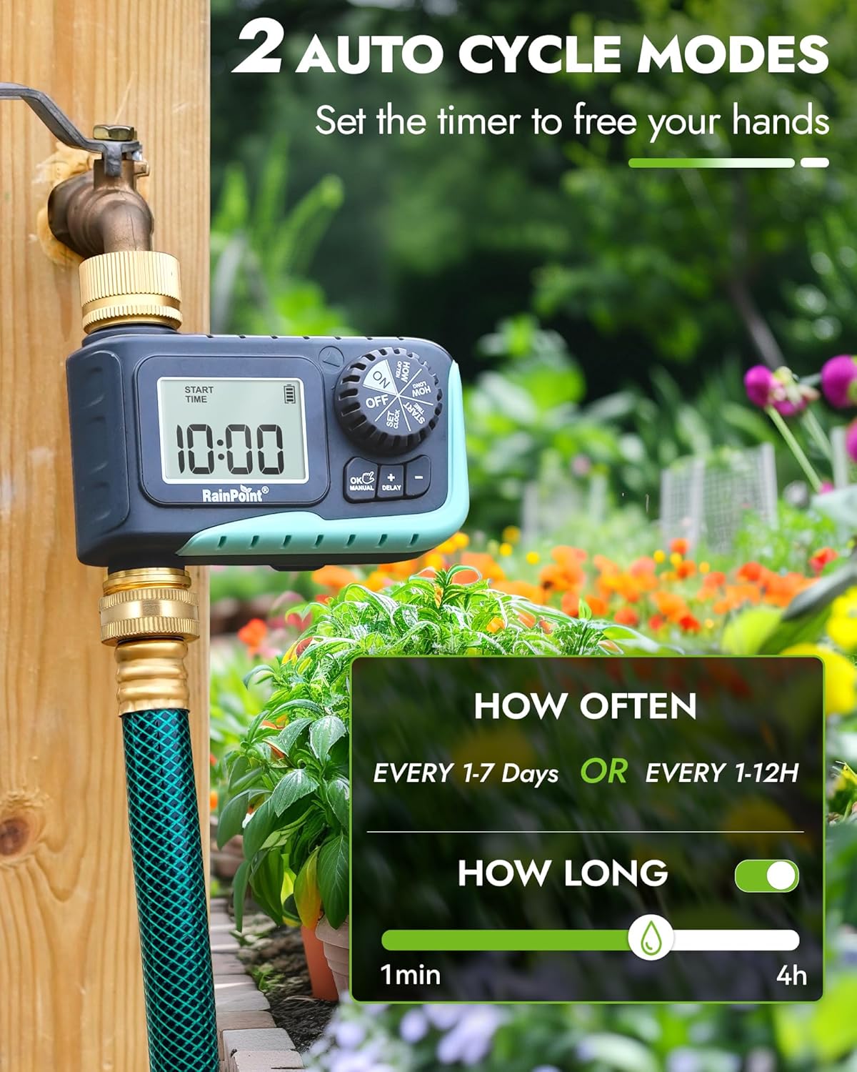 RAINPOINT Programmable Sprinkler Timer with Brass Inlet and Outlet - view 3