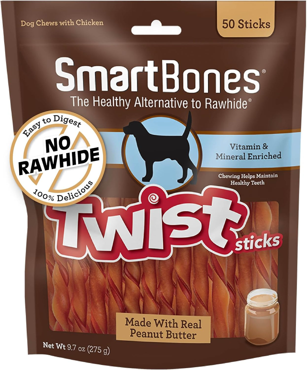 SmartBones Smart Twist Sticks with Peanut Butter - 50 Count