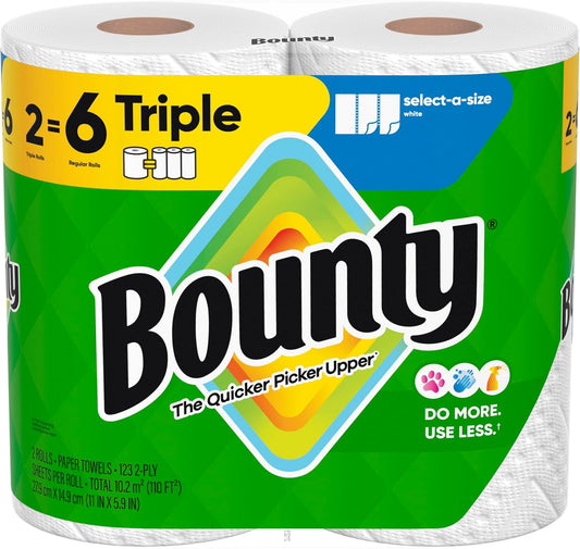 Bounty Select-A-Size Paper Towels, White, 2 Triple Rolls