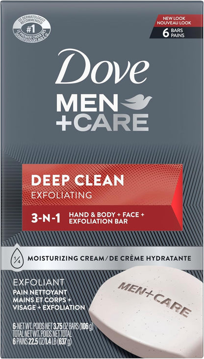 Dove Men+Care Deep Clean Body and Face Bar 4 oz, Pack of 6