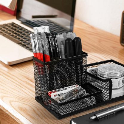 M&G Mesh Pen Holder Desk Organiser, 3 Compartments, Black - view 2