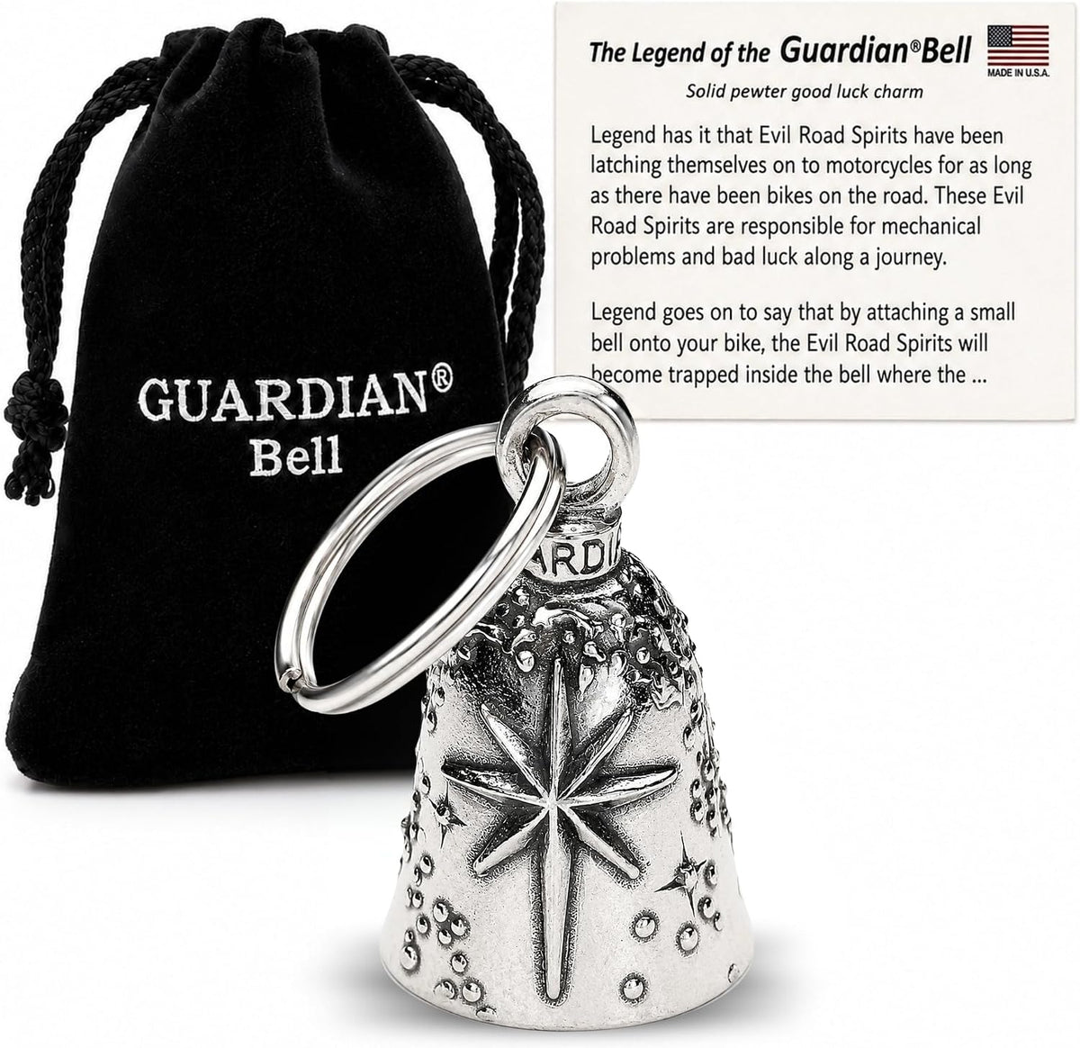 Guardian Bell Sentiment Good Luck Bell with Keyring and Black Velvet Bag