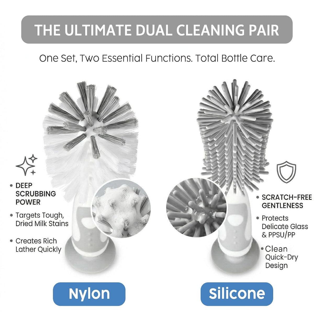 Ariseno 7-in-1 Baby Bottle Cleaning Brush Set, Grey - view 3