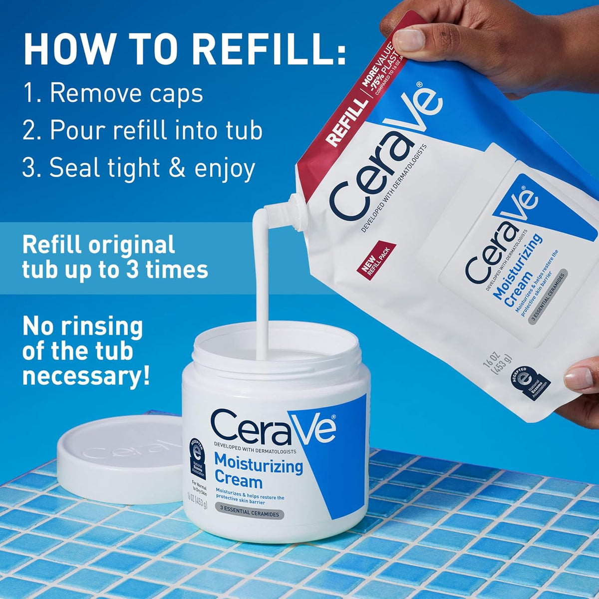 CeraVe Moisturising Cream for Face & Body, Dry Skin, 16 oz Refill - view 2