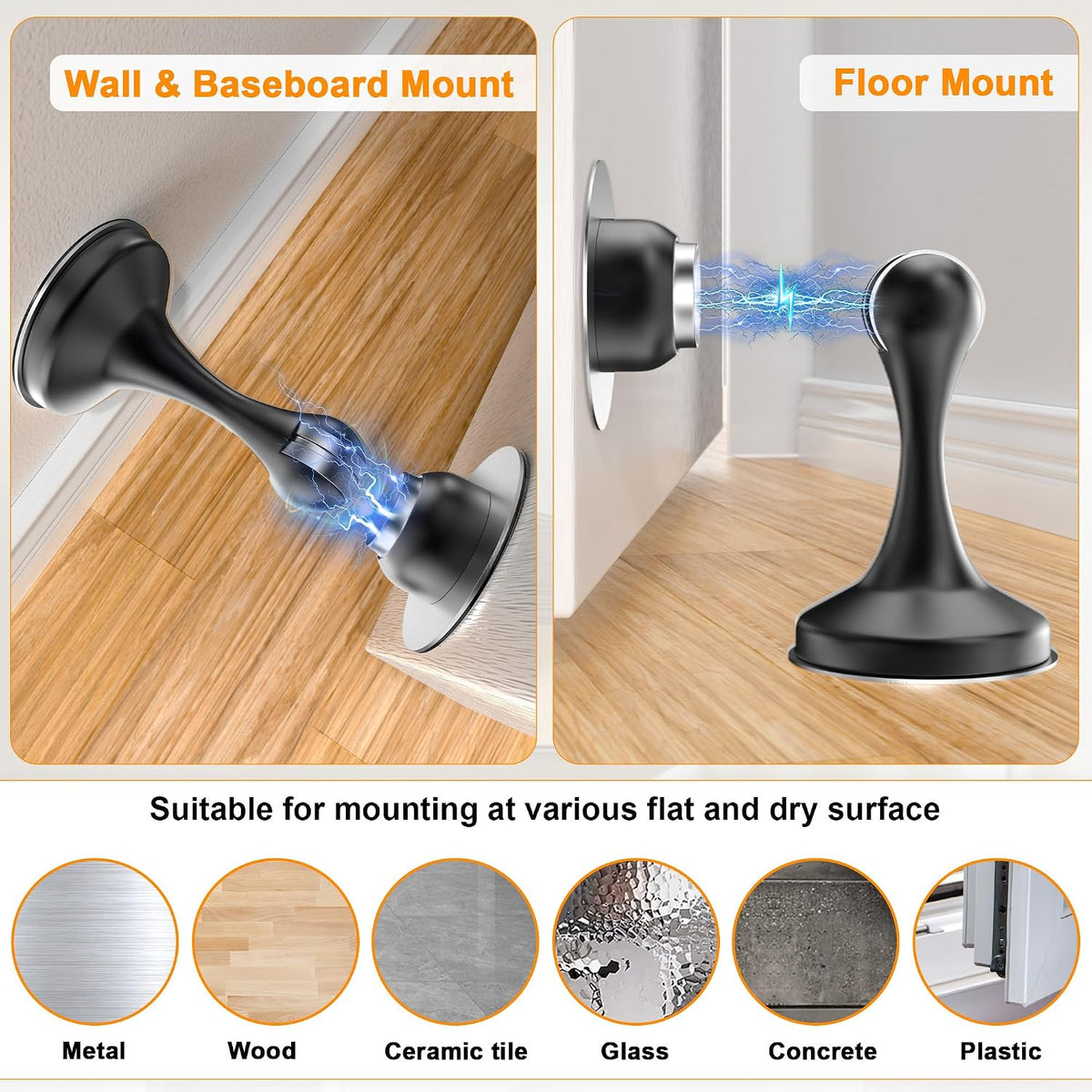 Crosize Magnetic Door Stoppers, 2 Pack, Black Stainless Steel - view 4