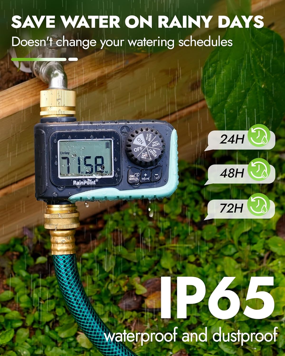 RAINPOINT Programmable Sprinkler Timer with Brass Inlet and Outlet - view 5
