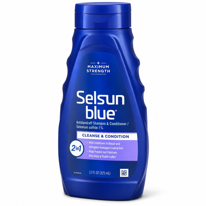 Selsun Blue 2-in-1 Shampoo & Conditioner - Front of bottle packaging