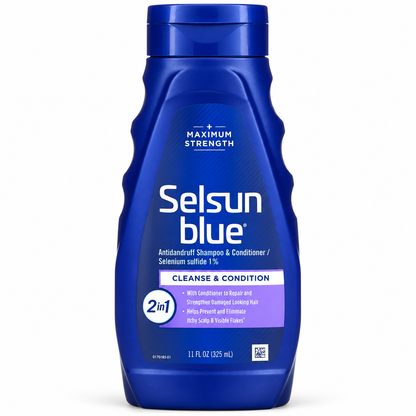 Selsun Blue 2-in-1 Shampoo & Conditioner - Front of bottle showing product label.