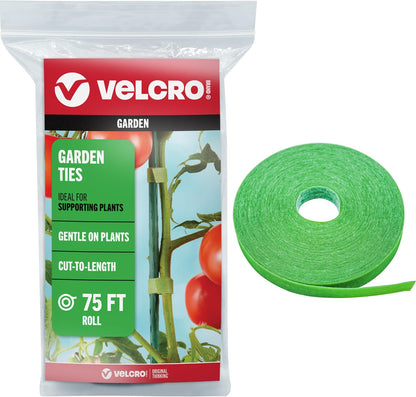 VELCRO Brand Adjustable Plant Ties Green Garden Tape, 75 ft x 1/2 in