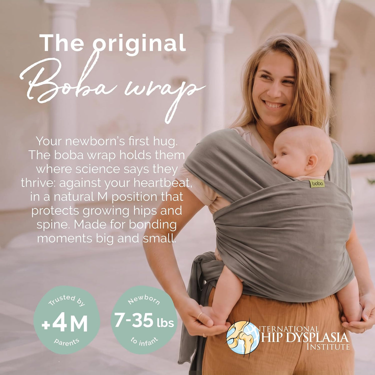 Boba Baby Wrap Carrier, Stretch Cotton, Grey - view 2