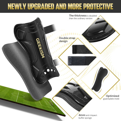 Geekism Youth Football Shin Guards with Socks, Double Strap, Black, Size S - view 5