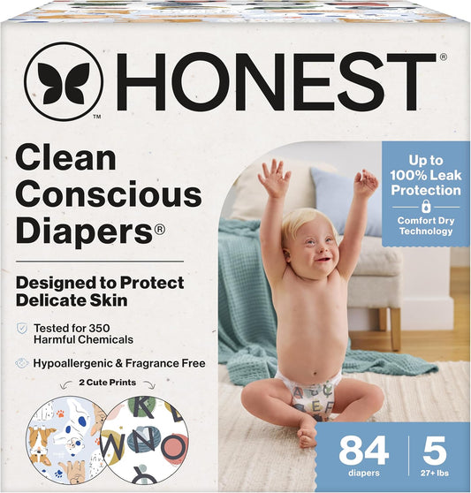 The Honest Company Daytime Nappies, It's a Pawty, Size 5, 84 Count