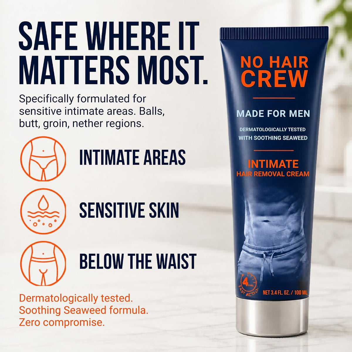 No Hair Crew Intimate Hair Removal Cream for Men, 100 ml - view 3