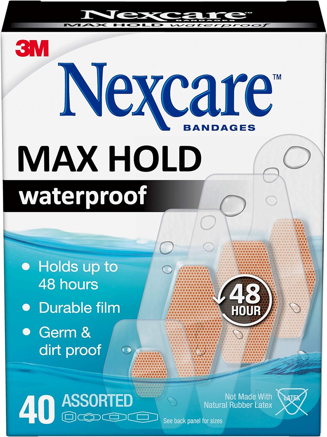 Nexcare Max Hold Waterproof Bandages, Clear, Assorted, 40 Count — product view