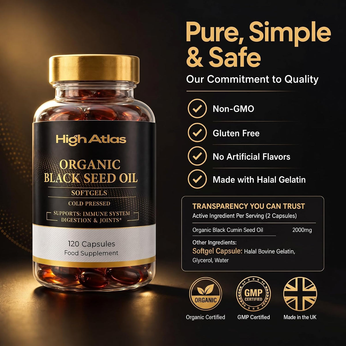 HighAtlas Organic Black Seed Oil 120 Softgels (2000 mg Per Serving) - view 5