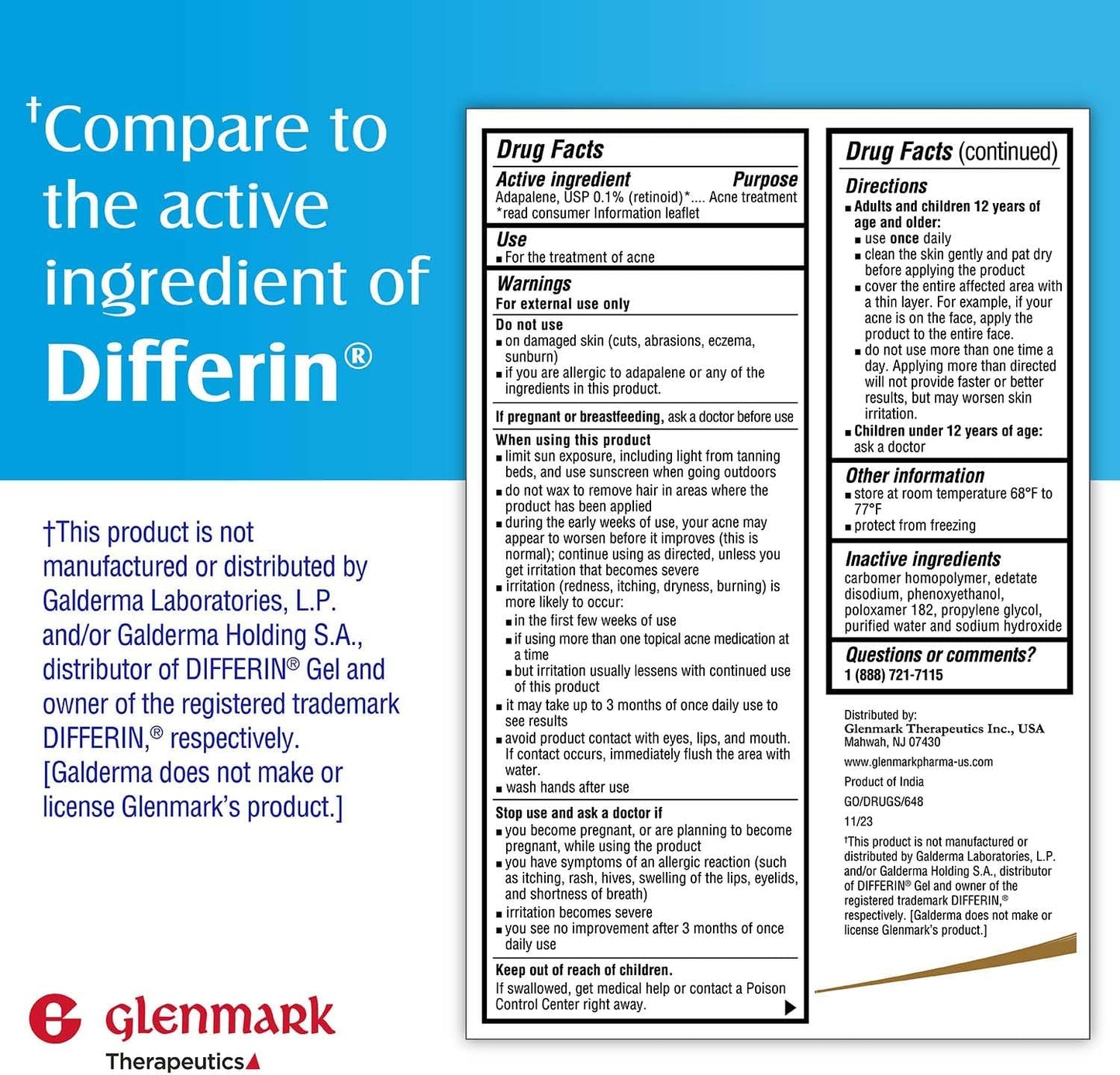 Glenmark Adapalene Gel 0.1% Acne Treatment — Paraben-Free Retinoid for Face | 15g