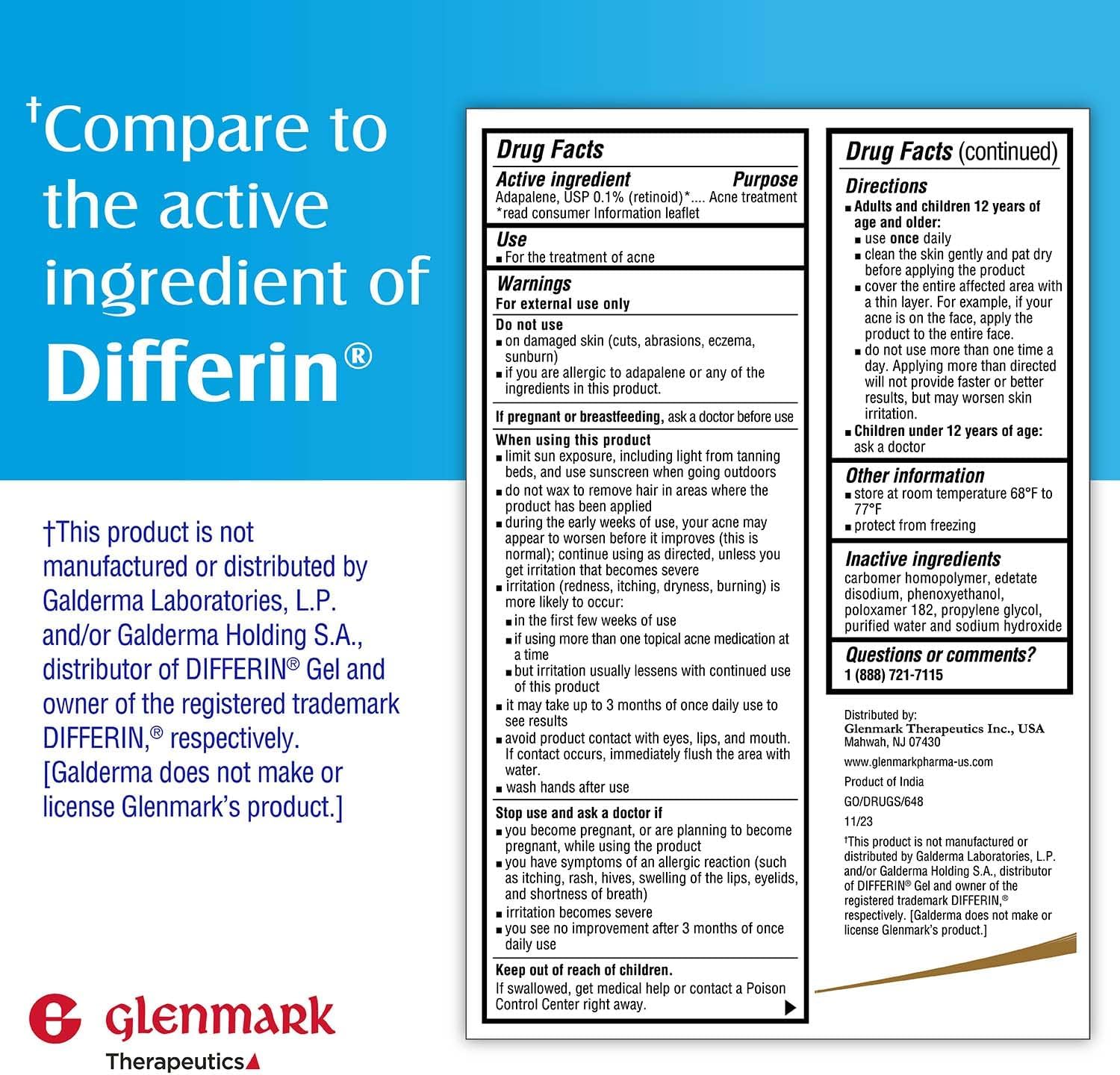 Glenmark Adapalene Gel 0.1% Acne Treatment — Paraben-Free Retinoid for Face | 15g