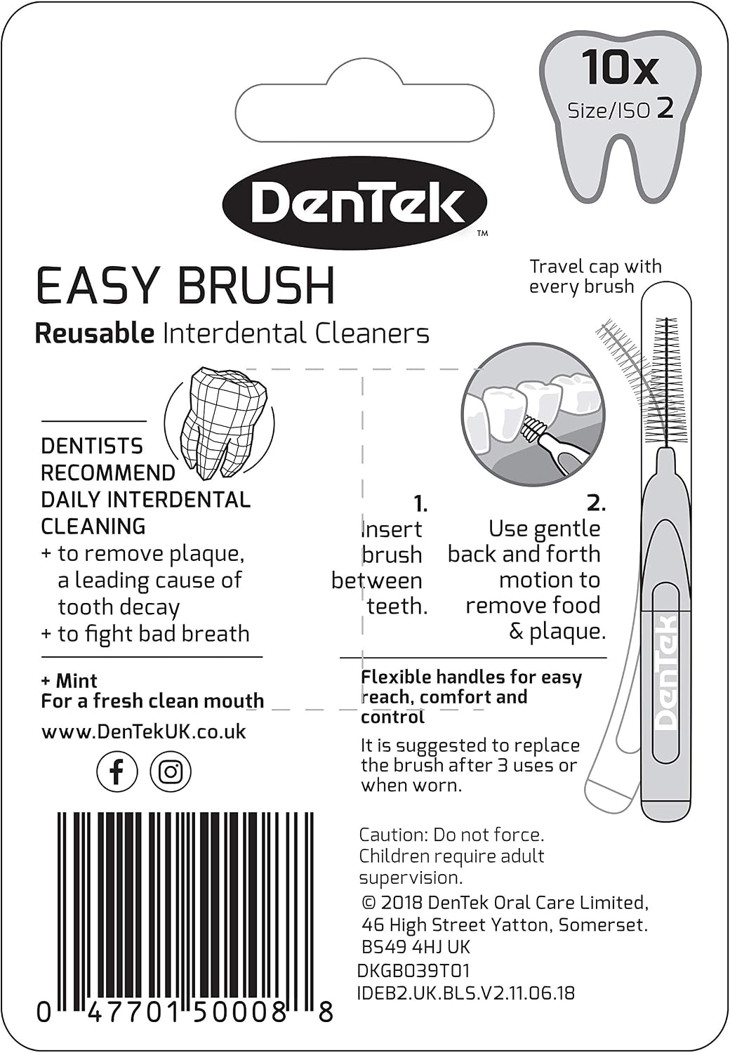 DenTek Easy Brush Interdental Brushes, ISO 2 / 0.5 mm, Pack of 10 — alternate product view