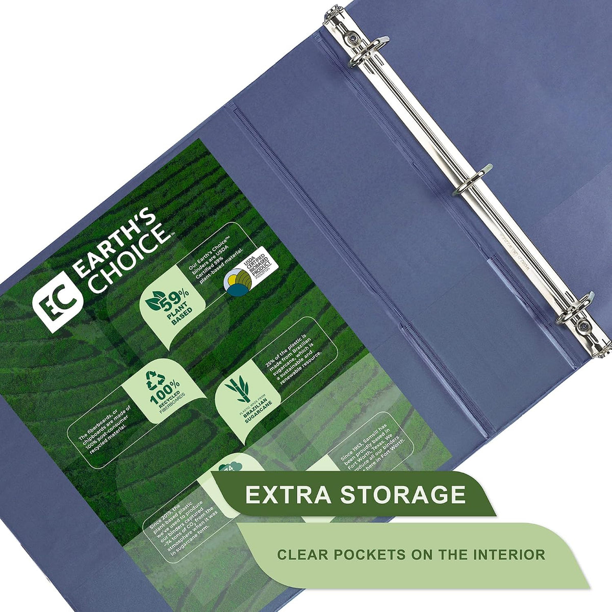 Samsill Plant-Based 3 Inch D-Ring View Binder, Indigo - view 5