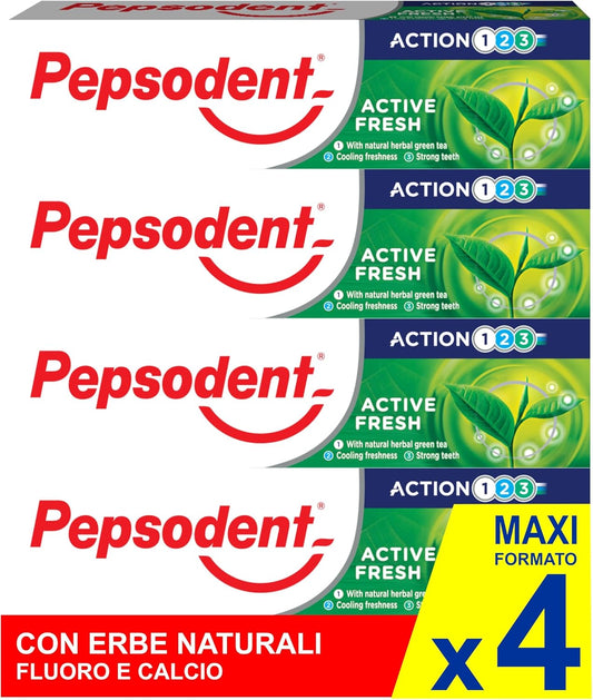 Pepsodent Active Fresh Toothpaste with Fluoride & Calcium, 4 x 75 ml