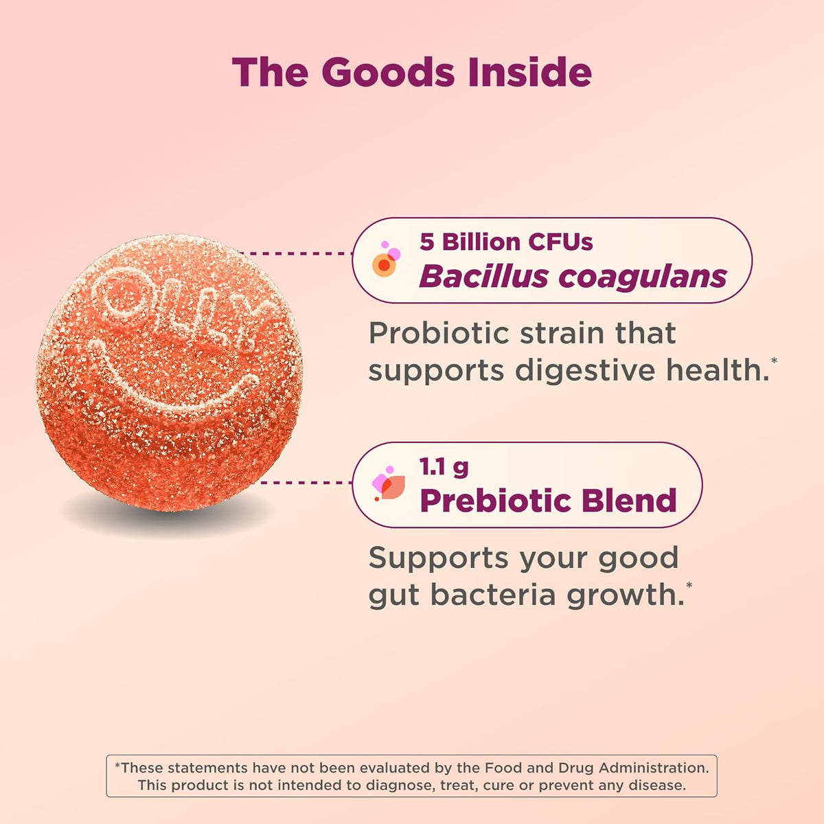 OLLY Probiotic + Prebiotic Gummies, Peachy Peach, 30 Count - view 2