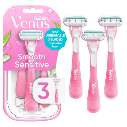 Gillette Venus Sensitive Women's Disposable Razors, Pack of 3