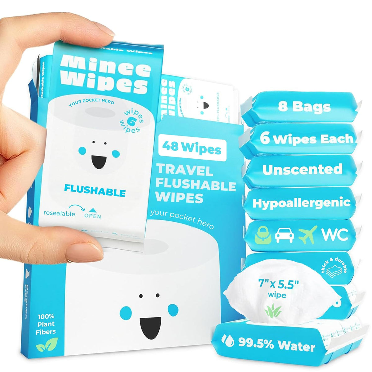 Moonies Compact Travel Flushable Wipes, 8 Packs (48 Wipes) — product view