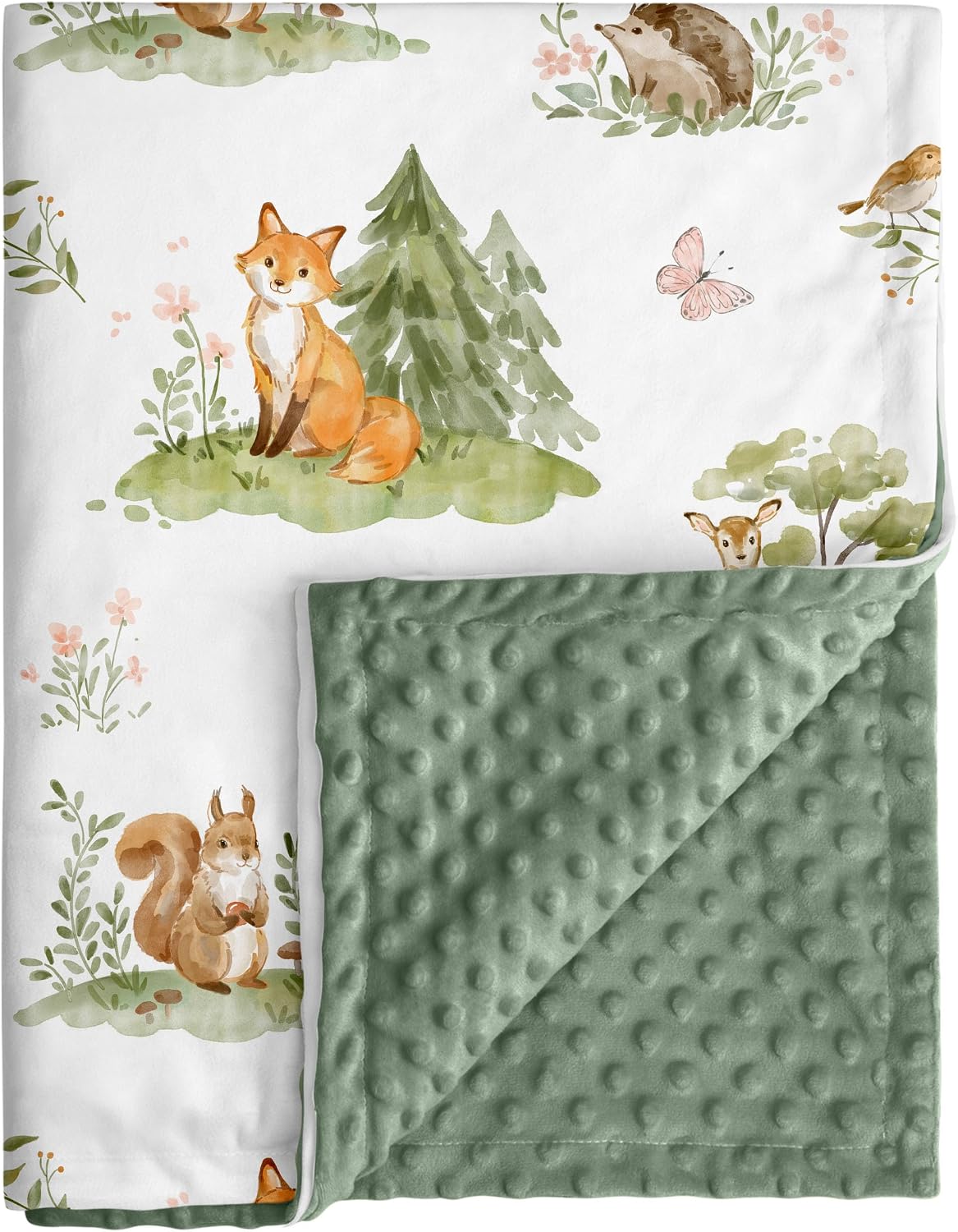 Civarua Kids Fleece Baby Blanket, Sage Green Jungle Animals, 30 x 40 Inch — product view